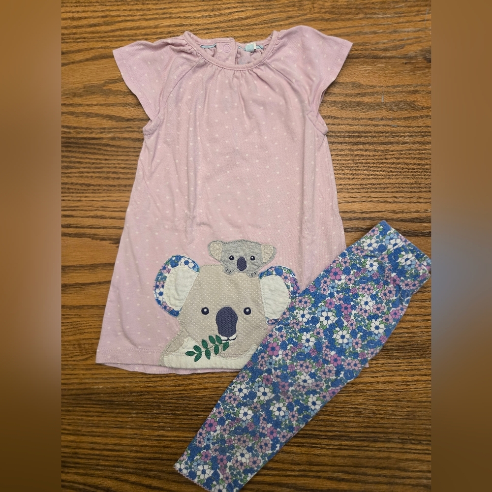 Baby Boden Koala Playset - Dress/Top and Floral Leggings - Size 12-18